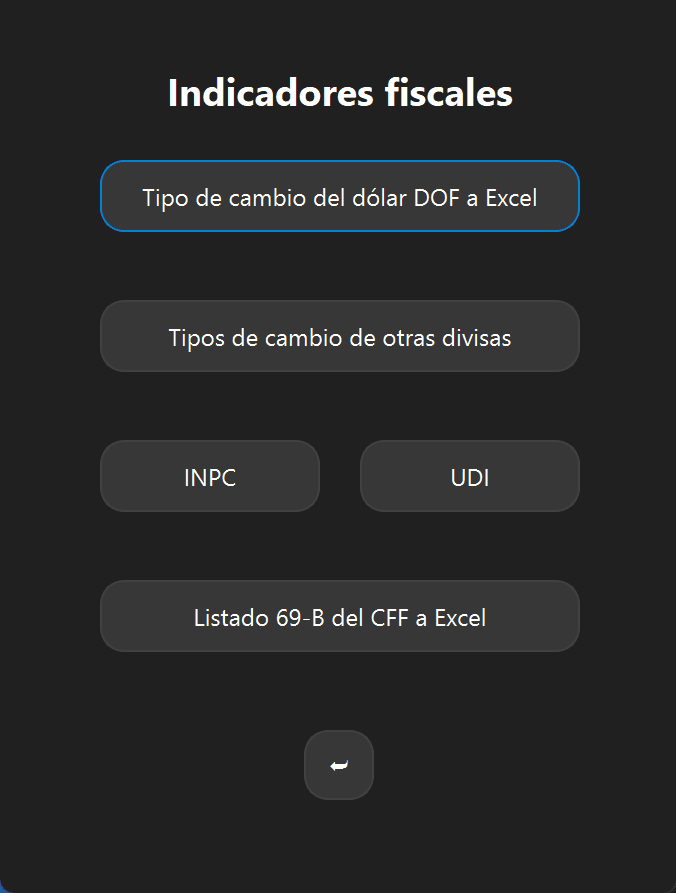 Pantalla de indicadores fiscales de Pocket CFDI